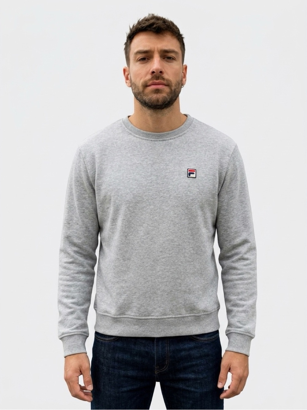 Fila Men's Light Grey Crewneck Sweatshirt with Small Logo